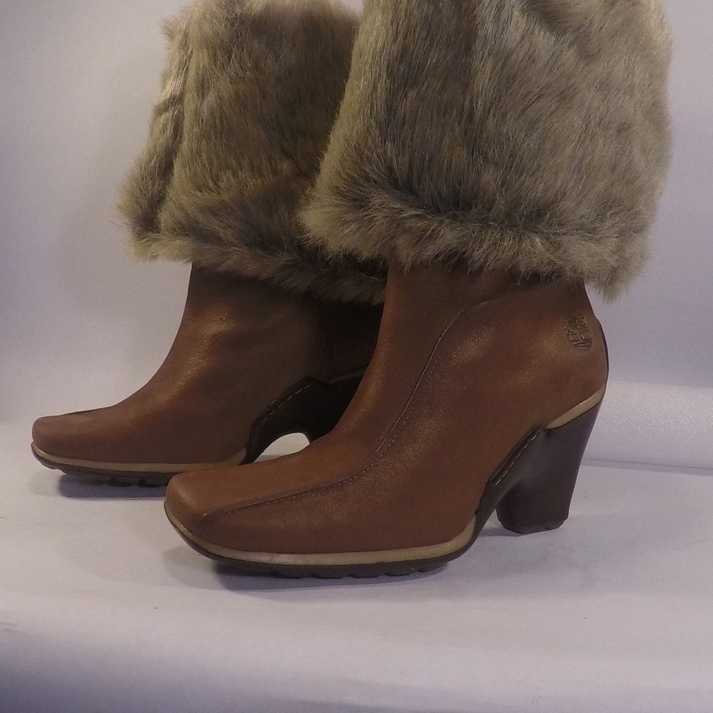 Timberland Baychester Fur Women's Size 7.5 Brown Fold Down Boots (98372)